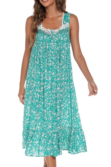 PRICES MAY VARY. Womens sleeveless nightgown is made of 65% Polyester,35% Cotton. Lightweight, breathable, comfy and flattering. Soft to the touch and allows for comfortable and free movement. It's the perfect nightdress to wear at night in the summer. Sleeveless night gowns features: Floral Print Design, pintucked, lace collar, beautiful victorian style subtle ruffles detailing decorationfor an extra fancy touch.Two functional patch pockets on each side of the lounge dress, are perfect for keep Maternity Nightgown, Free Printable Sewing Patterns, Sleeveless Nightgown, Long Nightdress, Nightgown Pattern, Delivery Gown, Night Gowns, Cotton Nightgown, Pajama Dress