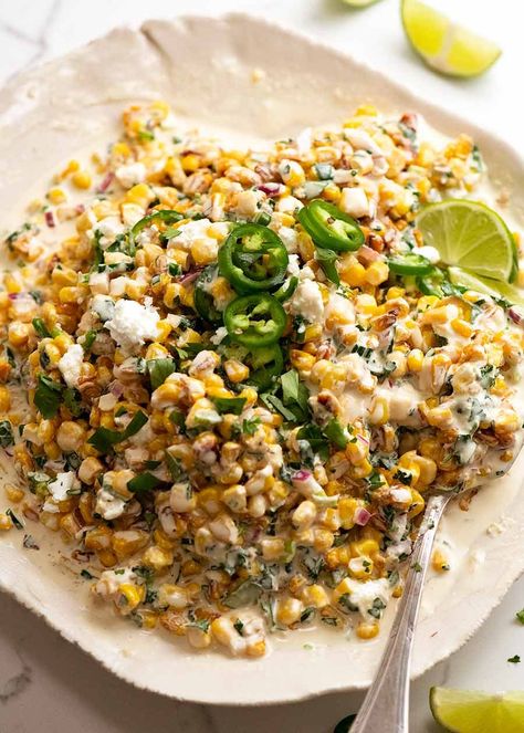 Mexican Corn Salad Hamburger Enchiladas, Recipe Tins, Specialty Salads, Tin Eats, Mexican Salad Recipes, Seasoned Corn, Fresh Corn Salad, Mexican Corn Salad, Mexican Salads