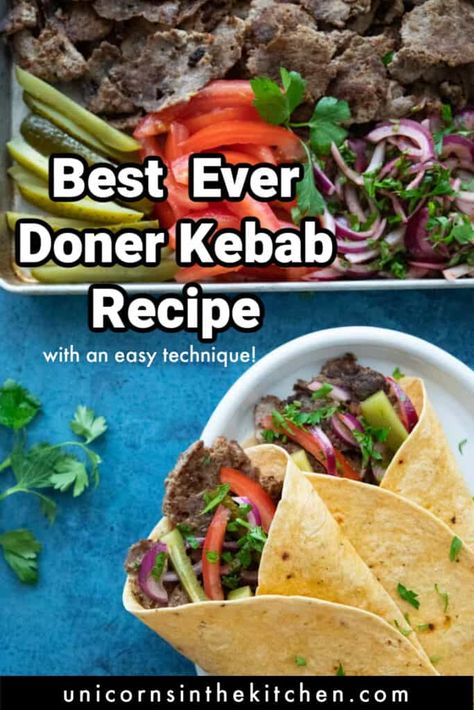 Donner Kebab Recipe, Doner Kebab Recipe Turkish, Doner Kebab Recipe, Donner Kebab, Street Food At Home, Kebab Recipes Beef, Turkish Street Food, Turkish Doner, Kebab Meat