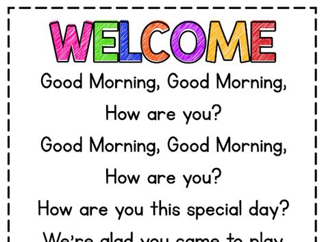 Welcome and Goodbye Songs - Google Drive Goodbye Songs, Welcome And Goodbye, Welcome Songs, All About Me Printable, Circle Time Songs, Classroom Songs, Preschool Circle Time, Teaching Life Skills, Responsive Classroom