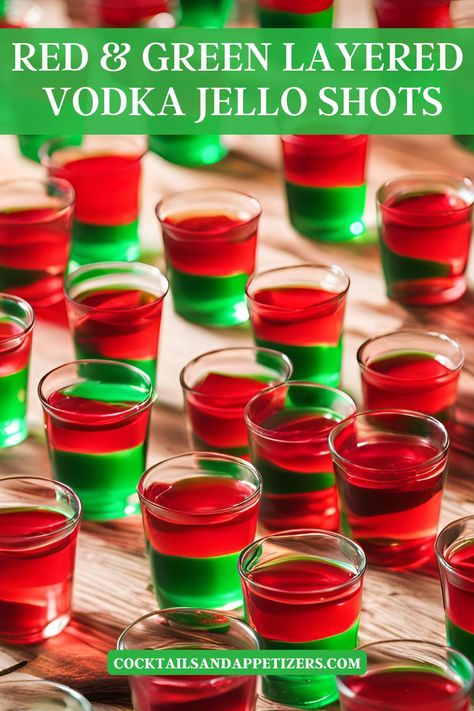 Vodka jello shots are easy to make. Red and green layered jello shots for a boozy treat great for Christmas parties, winter parties and any green red themed party. Easy to make ahead jello shots. Mistletoe Jello Shots, Winter Themed Jello Shots, Red And Green Jello Shots, Cherry Lime Jello Shots, Christmas Jello Shots Vodka, Red And Green Christmas Party Theme, Christmas Jello Shots Recipes, Christmas Themed Jello Shots, Jell-o Shots Christmas