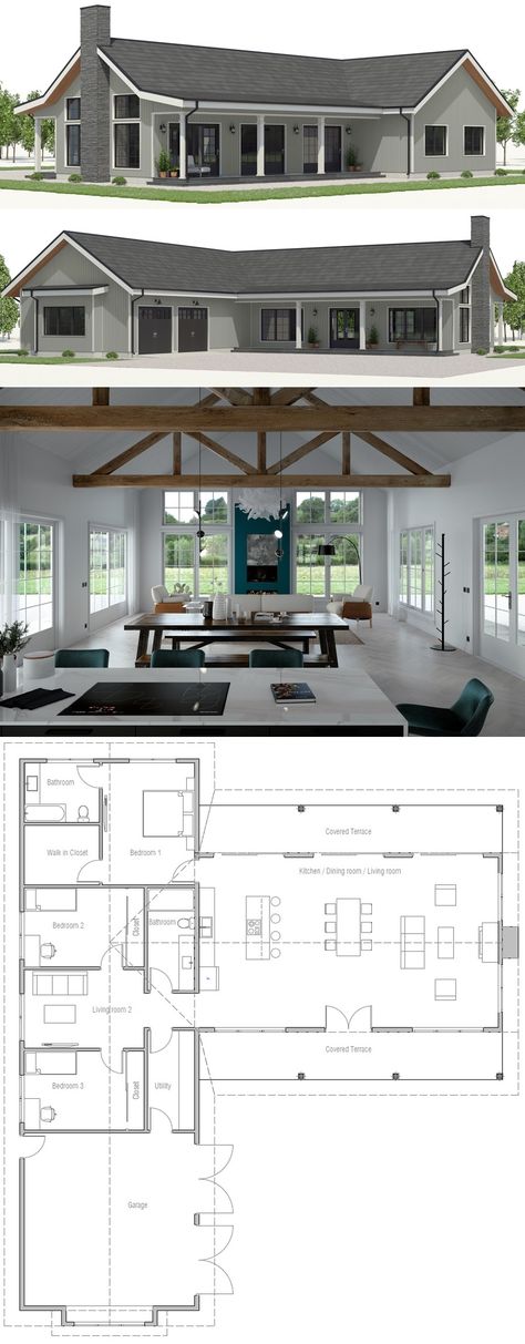 Farmhouse, Farmhouse Plans, Home Plans, House Plans #farmhouse #farmhousedecor #architecture #architects House Plans With View In Back, Single Floor House Design 4 Bedroom, Architecture Farmhouse, Small Modern Farmhouse Plans, Floorplan Ideas, Farmhouse Floorplans, Small Farmhouse Plans, Case Minecraft, Small Farmhouse