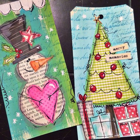 Snowman Collage, Mixed Media Christmas, Handmade Christmas Cards, Christmas Mix, Christmas Paper Crafts, Atc Cards, Christmas Canvas, Handmade Tags, Christmas Tags