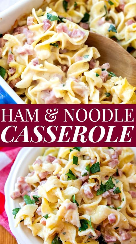 Ham and Noodle Casserole is an easy recipe for leftover ham that your family will love. | Ham Noodle Bake | Easy | Old-Fashioned #Casserole #Bake #Dinner Recipes Using Egg Noodles, Leftover Ham Casserole, Ham Dinner Recipes, Ham And Noodle Casserole, Ham Casserole Recipes, Bake Dinner, Casserole Bake, Noodle Bake, Ham Dishes