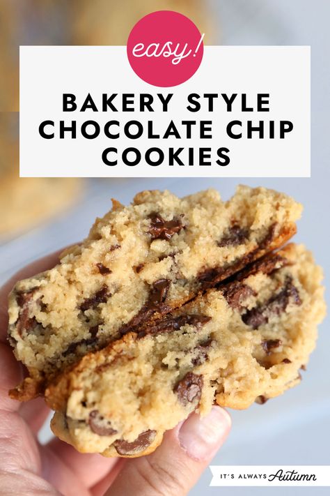 Easy! Bakery style chocolate chip cookies. Best Bakery Style Chocolate Chip Cookies, Best Thick Chocolate Chip Cookies, Thick Chocolate Chip Cookies Recipe, Thick Cookies Chocolate Chip, Chocolate Chip Cookies Bakery Style, Thick Bakery Style Cookies, Levian Chocolate Chip Cookies, Thick Cookie Recipe, Thick Chocolate Chip Cookie Recipe