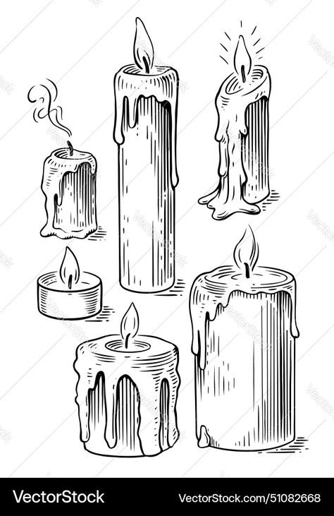 Candle Stick Tattoo Design, Candle Stand Drawing, Easy Candle Drawing, Candle Tattoo Sketch, Vintage Candle Drawing, Burning Candle Drawing, Candle Outline Drawing, Candlestick Tattoo, Candle Doodle