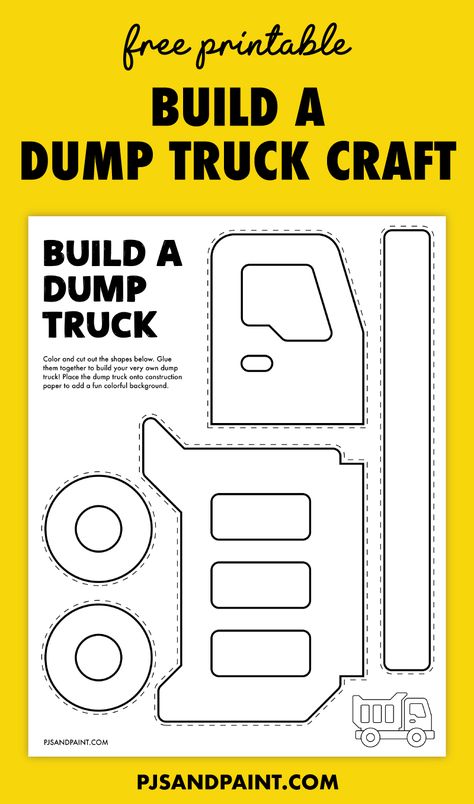 Construction Activity For Preschool, Dump Truck Art Preschool, Dump Truck Preschool Craft, D Is For Dump Truck Craft, Trash Truck Template Free Printable, Vehicle Templates Free Printable, Construction Vehicles Printables Free, Dump Truck Template Free Printables, Vehicle Printables Free