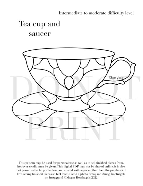 Stained glass pattern of a pretty tea cup with a dainty look! Would go great paired with my other available tea party patterns. Commercial and hobby use acceptable.  This is a DIGITAL pdf pattern. Please let me know if you have any questions or issues downloading it.  Thanks! -Meg Stained Glass Stencil, Stained Glass Coffee Cup Pattern, Coffee Mug Stained Glass Pattern, Stitch Stained Glass Pattern, Geeky Stained Glass Patterns, Book Stained Glass Pattern, Simple Stained Glass Patterns Free Printable Templates, Witch Hat Stained Glass Pattern, Stained Glass Pattern