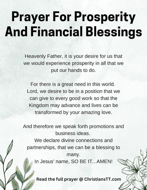 Prayers For Prosperity And Financial Blessings - ChristiansTT Prayers For My Business, Prayers For Business, Prayers For Financial Breakthrough, Prayers For Blessings, Prayer For Prosperity, Financial Prayers, Financial Blessings, Feeling Blessed, Divine Connections