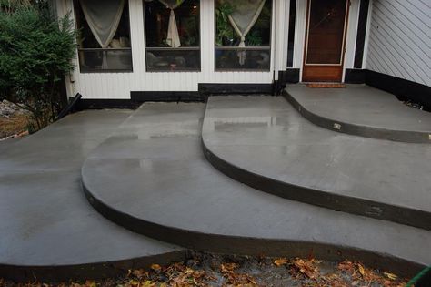 Cascading curved steps Poured Concrete Patio, Diy Concrete Patio, Concrete Stain Patio, Acid Stained Concrete, Cement Patio, Concrete Patios, Patio Steps, Concrete Stained Floors, Acid Stain