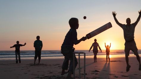 Village Cricket Photography, Beach Cricket, Playing Cricket, Family Playing, Best Friends Cartoon, Holiday Snaps, Cricket Wallpapers, Beach At Sunset, Village Photography