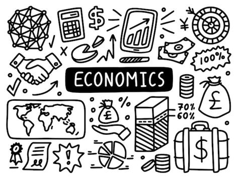 Vector economics business doodle line se... | Premium Vector #Freepik #vector #business #business-doodle #strategy #illustration Strategy Illustration, Pinboard Ideas, Economics Notes, Economics Project, Boarders Designs For Projects, File Decoration Ideas, Book Art Projects, Computer Drawing, Business Fonts