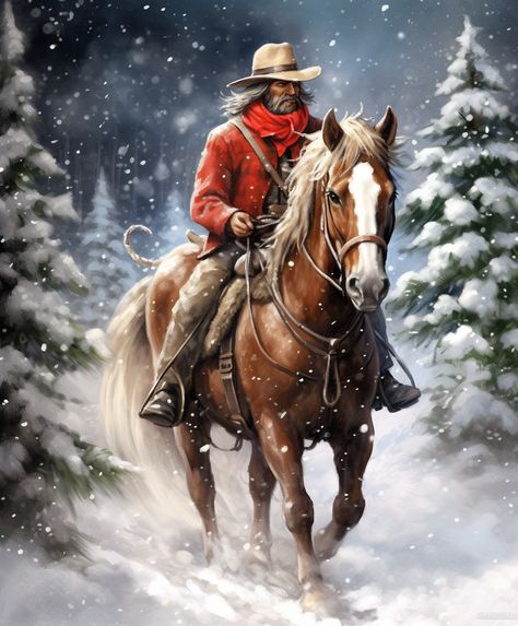 Santa Really rides a horse! Well... at least in the Wild West. 🐎  Enjoy my Christmas Art for this year. Wonderful Wednesdays!  Santa will be here soon! Wednesday Art, Jeremiah Johnson, Tier Trays, Mountain Men, Wonderful Wednesday, Cowboy Christmas, The Wild West, Mountain Man, In The Wild