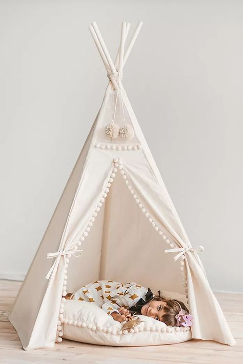 Nursery Décor and Wallpaper | Kids Wall Art | AnthroLiving Indian Teepee, Childrens Teepee, Large Floor Cushions, Kids Teepee, Tipi Tent, Kids Teepee Tent, Beautiful Front Doors, Aspen Wood, Wooden Poles