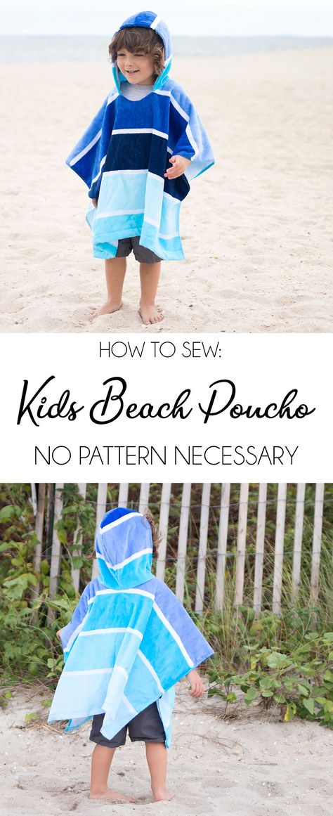 Beach Poncho, Diy Vetement, Beginner Sewing Projects Easy, Poncho Pattern, Kids Beach Towels, Leftover Fabric, Beach Kids, Sewing Projects For Beginners, Sewing Gifts