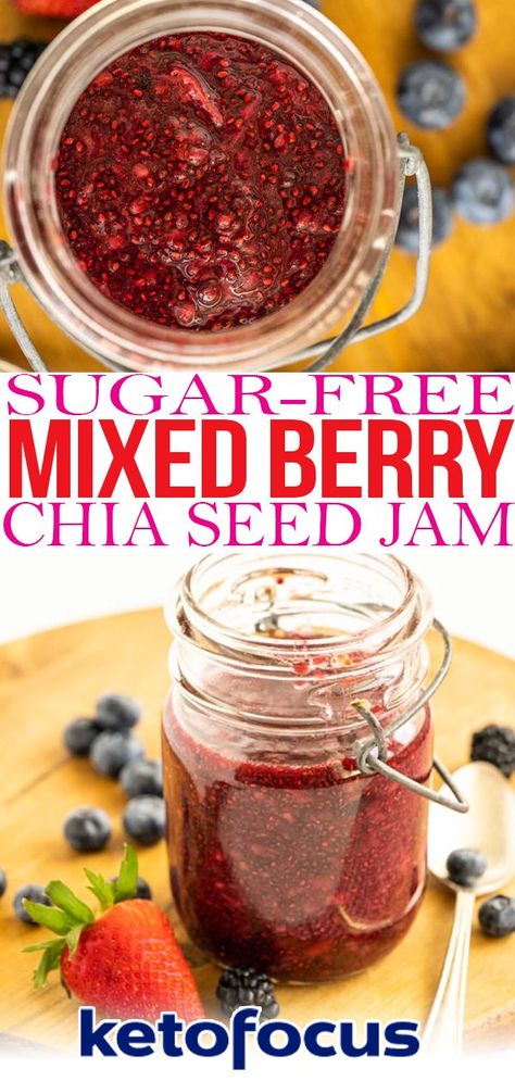 Are you looking for a thick and sweet keto jam to spread on your keto toast or make a PB&J? Keto chia seed jam is an easy and delicious way to make a berry-filled jam without adding any extra sugar. It even has all of the flavors of regular jam! No canning required. Keto chia seeds jam is a delicious spreadable jam that is perfect for those on a keto diet. This keto jam bursts with flavor with various berries, chia seeds, lemon juice, and.... | @ketofocus #easyketojam #ketodiet Keto Jam Recipes, Keto Toast, Keto Jam, Keto Focus, Chia Seed Jam Recipe, Chia Seed Jam, Jam Jam, Delicious Low Carb Recipes, Keto Side