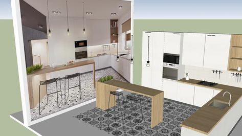 Modern Scandinavian Kitchen - Cocina Moderna Escandinava | 3D Warehouse Big Modern Kitchen, Big Lots Furniture, Modern Scandinavian Kitchen, Warehouse Kitchen, 3d Kitchen Design, Scandinavian Interior Style, Living Room Wall Designs, Interior Design Videos, Kitchen Colour Schemes