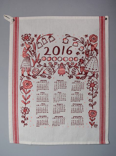 18. Gift for Hostess: Spruce up your home and keep track of your days with this 100% cotton 2016 Calendar tea towel/wall hanging!  Designed & illustrated by Phoebe Wahl #arrowhouse #giftguide Phoebe Wahl, 2016 Calendar, Hand Screen Printed, Graphic Design Posters, Holiday Gift Guide, Creative Process, Pacific Northwest, Tea Towel, Tea Towels