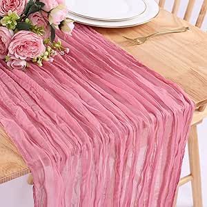 SAJOO Dusty Rose Cheesecloth Table Runner 13.3ft 1 PC Gauze Table Runners Long Boho Gauze Fabric Table Runner Rustic Sheer Table Runner for Wedding Decor Baby Bridal Shower Birthday Party Decorations Sheer Table Runner, Cheese Cloth Table Runner, Cloth Table Runner, Gauze Table Runner, Cheesecloth Table Runner, Birthday Party Table Decorations, Rustic Table Runners, Romantic Table, Fabric Table Runner