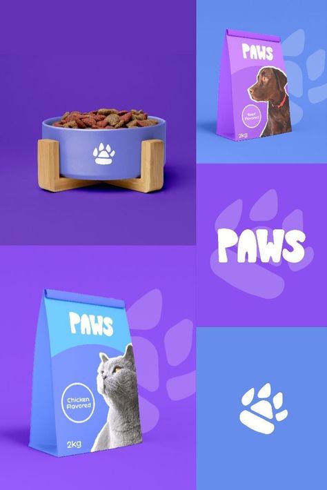 Paws #simple #icondesign #animals 💎 Food Branding Design, Pet Shop Logo Design, Pet Food Packaging, Dog Marketing, Pet Shop Logo, Pet Branding, Cat Food Brands, Food Branding, Food Logo Design