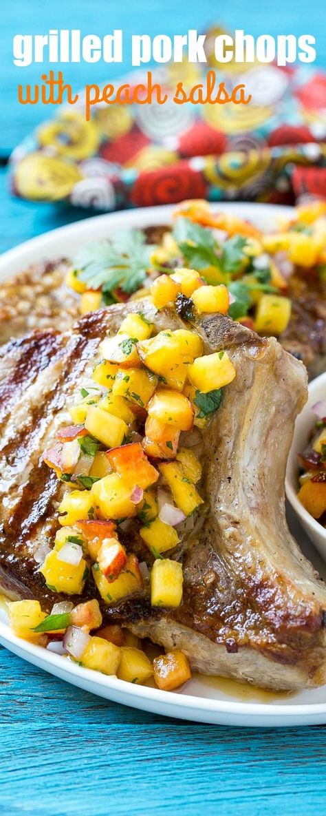 Sides For Pork Chops, Barbecue Chicken Crock Pot, Peach Salsa Recipes, Peach Pork Chops, Pork Ribs Recipe, Bbq Pork Recipes, Jerk Pork, Recipes Pork, Bbq Pork Ribs