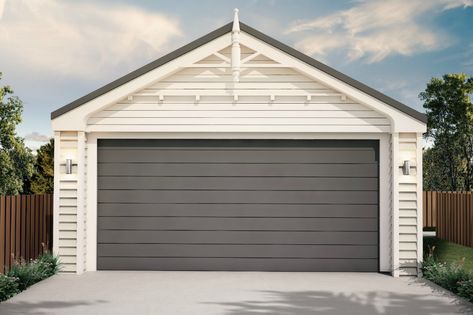 Double Garage with Gable Loft - Hybrid Build - Craftsman Builders Carport With Garage Door, Carport With Garage, Build A Garage, Building A Carport, Garage Extension, Double Garage Door, Timber Garage, Double Carport, Garage Loft