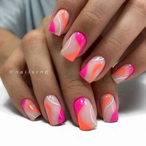 Cute Bright Nails Acrylic, Summer Nails Art Designs, Summer Nails Art, Summer Nails Ideas, Summer Nails 2023, Unghie Sfumate, Nails Art Designs, Coral Nails, Simple Gel Nails