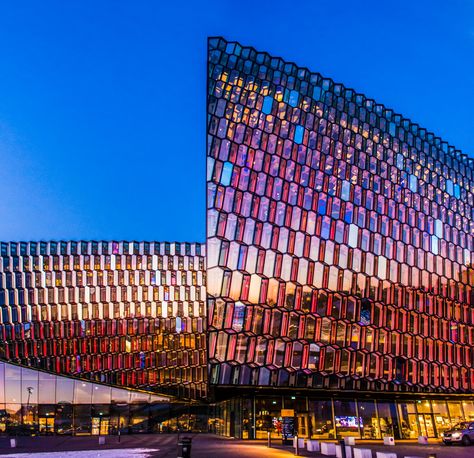 Tour the Harpa Concert Hall in Reykjavik, Iceland — No Destinations Harpa Reykjavik, Curve Building, Inspirational Architecture, Harpa Concert Hall, Iceland Vacation, Travel Iceland, University Architecture, Glass Building, Iceland Reykjavik