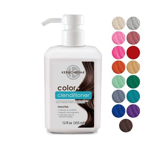 Kerachroma Clenditioner Hair Dye (15 colors) Depositing Color Conditioner, Semi Permanent, Vegan and Cruelty-Free, 12 fl. Oz Add stunning hues, maintain vibrancy and kick up your color between salon visits. Color while you cleanse! Kerachroma Color + Clenditioner is a non-lather conditioning cleanser designed to instantly infuse color into hair with every wash. Kera Color Conditioner, Color Depositing Conditioner, Mocha Hair, Color Conditioner, Semi Permanent Hair Color, Permanent Hair Color, Semi Permanent, Hair Dye, Hair Conditioner