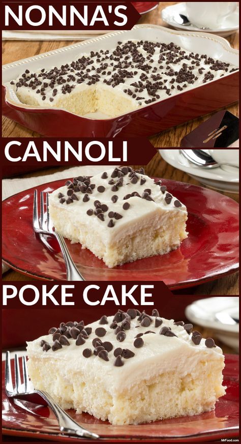 Easy Italian Desserts, Cannoli Poke Cake, Cannoli Cake, Holy Cannoli, Dessert Oreo, Cake Form, Italian Pastries, Italian Cake, Poke Cake Recipes