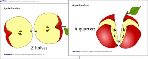 FRACTIONS: Apple fractions visual aids @ SparkleBox Basic Fractions, Math Fractions, Visual Aids, Apples