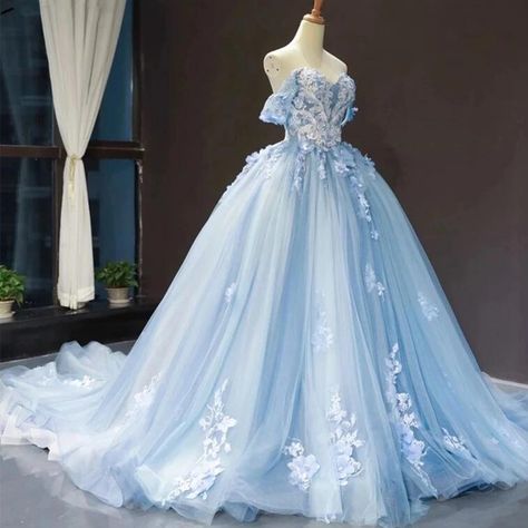 Quinceanera Dresses Sky Blue Light 2024 Party Sweetheart Princess Applique Back Lace Up Pageant 2024 Party, Quince Dresses, 3d Flowers, Party Gowns, Quinceanera Dresses, Quince, Quinceanera, Sweet 16, Princess Dress