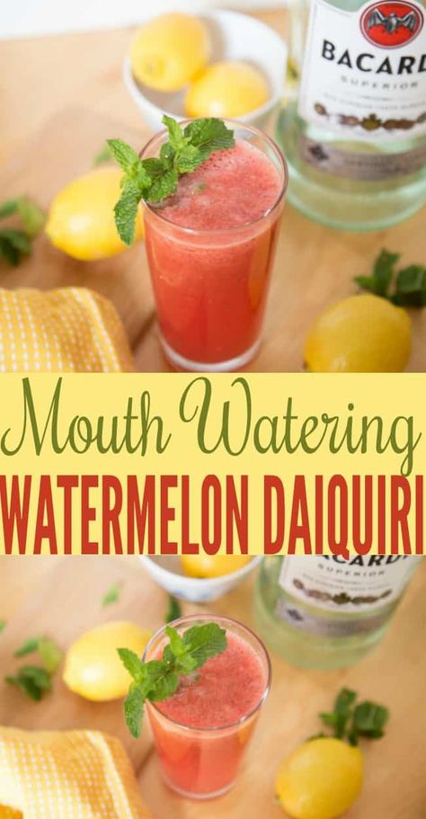 Watermelon Daquiri Recipe, Watermelon Daiquiri, Spiked Drinks, Watermelon Drinks, Watermelon Sangria, Easy Cocktail Recipes, Slushy Drinks, Daiquiri Recipe, Watermelon Cocktail