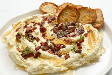 If you’re looking for a tasty addition to a charcuterie board for a picnic, a little after work snack, or something extra to serve when entertaining, this delicious, mouth-watering whipped brie dip is for you. This dip has an incredible flavour profile - buttery and creamy brie, sweet honey, smoky, salty bacon, and earthy, lemony thyme. Whipping brie and aerating the brie almost doubles the amount of brie you have to serve. The whipped brie is best when it is made and served at room temperature Whipped Brie, Brie Dip, Australian Foods, Vegan Spreads, Creamy Brie, Cottage Pie, Brie Cheese, Barbie Cake, Snacks For Work