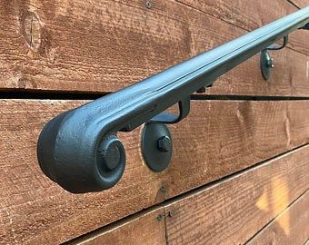 Stair Hand Railing Ideas Metal, Handrail Ideas, Stairs Pantry, Industrial Handrail, Metal Handrail, Sheep House, Wall Mounted Handrail, Pipe Railing, Outdoor Handrail