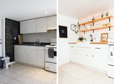 Diy Apartment Kitchen, Apartment Kitchen Renovation, Tiny Basement Apartment, Basement Apartment Kitchen, Basement Rental, Tiny Basement, Diy Basement, Basement Kitchen, Basement Apartment