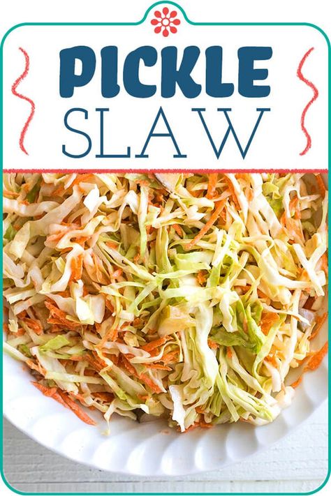 Pickled Slaw For Pulled Pork, Slaw For Pulled Pork Sandwiches, Pickle Slaw Recipe, Slaw For Pulled Pork, Pickle Slaw, Coleslaw For Pulled Pork, Vinegar Coleslaw, Easy Pickle, Bbq Chicken Sandwich