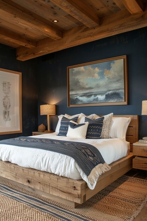 Rustic bedrooms bring the outdoors inside with natural materials and earthy hues. Use wood-panel walls, stone accents, and chunky woolen throws to create a rugged, homey feel. Boys Rustic Bedroom Ideas, Cedar Bedroom, Cabin Inspired Bedroom, Rustic Bedroom Colors, Wood Accent Wall Bedroom, Rustic Bedrooms, Rustic Bedroom Ideas, Lodge Bedroom, Reclaimed Wood Bed Frame