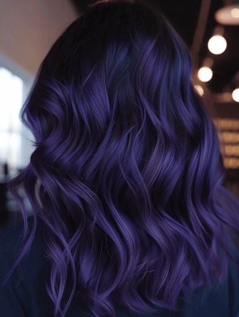 Midnight Violet Hair, Purple Wine Hair, Dark Midnight Blue Hair, Blue Purple Hair Color, Blue Violet Hair, Hair Color For Dark Skin Tone, Bright Purple Hair, Dark Purple Hair Color, Blue Purple Hair