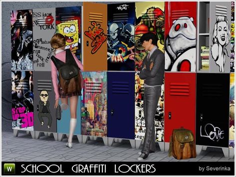 School Graffiti, Sims 3 Cc Finds, Sims Games, School Lockers, Art Of Love, Best Sims, Graffiti Designs, Sims 4 Cc Finds, Sims 4 Clothing