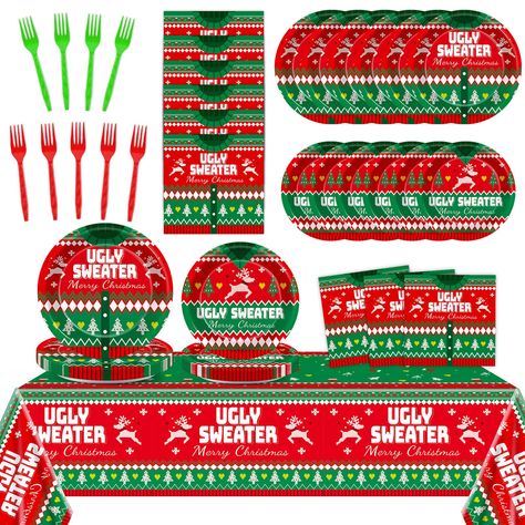 PRICES MAY VARY. 【The package includes】 Each a set of you will receive 24 9-inch Christmas party paper plates, 24 7-inch Ugly Sweater party paper plates, 24 6.5-inch Xmas -themed napkins, 24 plastic forks, 2 Tacky Sweater tablecloth each set can accommodate 24 people guests. 【High-quality materials】All our Christmas Ugly Sweater -themed tableware and napkins are made of high-quality paper, non-toxic, tasteless, heat-resistant, and durable. The patterns and colors are well-printed and do not fade Christmas Games For Party, Ugly Sweater Party Ideas, Ugly Christmas Sweater Party Ideas, Christmas Ugly Sweater Party, Xmas Party Decorations, Grinchmas Party, Ugly Sweater Christmas Party, Tacky Sweater, Decorations For Christmas