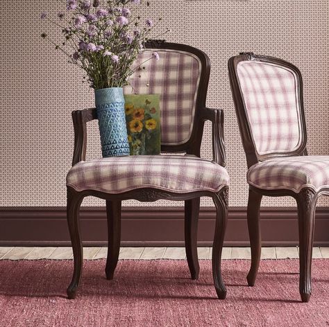 Verbena Pink Plaid Upholstered Dining Chair | Greenrow Slipcover Dining Chairs, Comfortable Lounge, Dining Furniture Sets, High Quality Bedding, Stylish Bedroom, Elegant Dining, Farmhouse Dining, Pink Plaid, Upholstered Dining Chairs