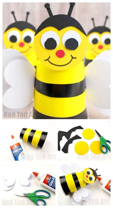 Summer Crafts For Preschoolers, Bee Template, Summer Crafts For Toddlers, Bumble Bee Craft, Bee Cup, Summer Preschool Crafts, Paper Cup Crafts, Bee Craft, Bee Crafts For Kids