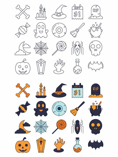 Free #Halloween #Vector #Icon Set is a set of 20 thematic icons. Perfectly suitable for use in a popular holiday – Halloween. For example, on a website or application, in printed products, etc. You can use these for personal and commercial purposes. Halloween Icon, Free Icon Set, Icon Ideas, Halloween Vector, Holiday Halloween, Halloween Icons, Drawing Stuff, Free Halloween, Icon Set Vector