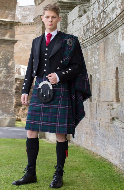 Scottish National Tartan with Prince Charlie Silver Button Jacket and waistcoat. Scotland Clothes, Kilt Men Fashion, Scottish Men, Wedding Kilt, Scottish Costume, Scottish Dress, Irish Clothing, Scottish Clothing, Kilt Jackets