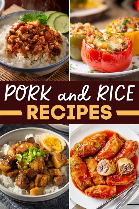 Forget boring old pork chops and try these mouthwatering pork and rice recipes! They're meaty, versatile, and wonderfully filling - not to mention easy! Pork And Rice Bowls, Pork Rice Recipes, Rice And Pork Chop Casserole, Pork Chop Rice, Pork And Rice Recipes, Pork With Rice, Pork Stew Meat, Pork And Rice, Pork Chop Casserole