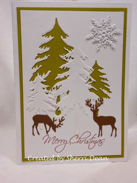 Deer Christmas Cards, Chrismas Cards, Reindeer Card, Simple Christmas Cards, Impression Obsession, Homemade Christmas Cards, Stampin Up Christmas Cards, Christmas Tree Cards, Christmas Card Crafts