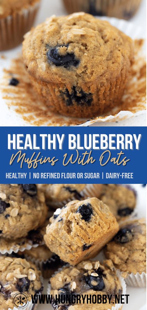 These healthy blueberry muffins with oatmeal are bursting with juicy blueberries. They are the perfect hearty yet moist and fluffy breakfast muffin! Oat Flour Blueberry Muffins, Oatmeal Blueberry Muffins Healthy, Banana Blueberry Oatmeal Muffins, Blueberry Muffin Recipe Healthy, Blueberry Oat Muffins, Blueberry Oatmeal Muffins, Banana Oatmeal Muffins, Healthy Blueberry Muffins, Banana Blueberry Muffins