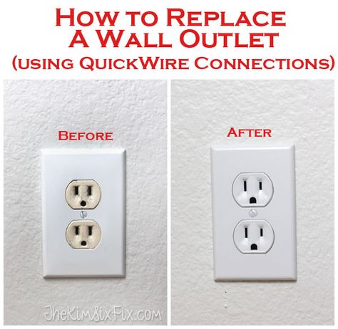 How to replace electrical outlets using QuickWire (Push-In) Connectors | The Kim Six Fix Outlets In Bathroom, Painting Upholstered Furniture, Paint Upholstery, Electrical Outlet Covers, Home Fix, Diy Headboard, Diy Repair, Diy Home Repair, Small Budget