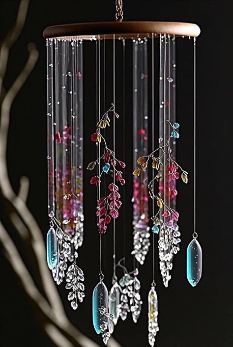 Crystal Suncatchers Diy, Wind Chimes Homemade, Suncatcher Diy, Diy Suncatchers, Diy Wind Chimes, Wall Hanging Crafts, Stained Glass Suncatchers, Hanging Crystals, Glass Butterfly